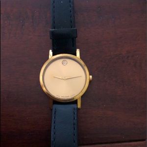 Authentic Movado museum-watch black leather